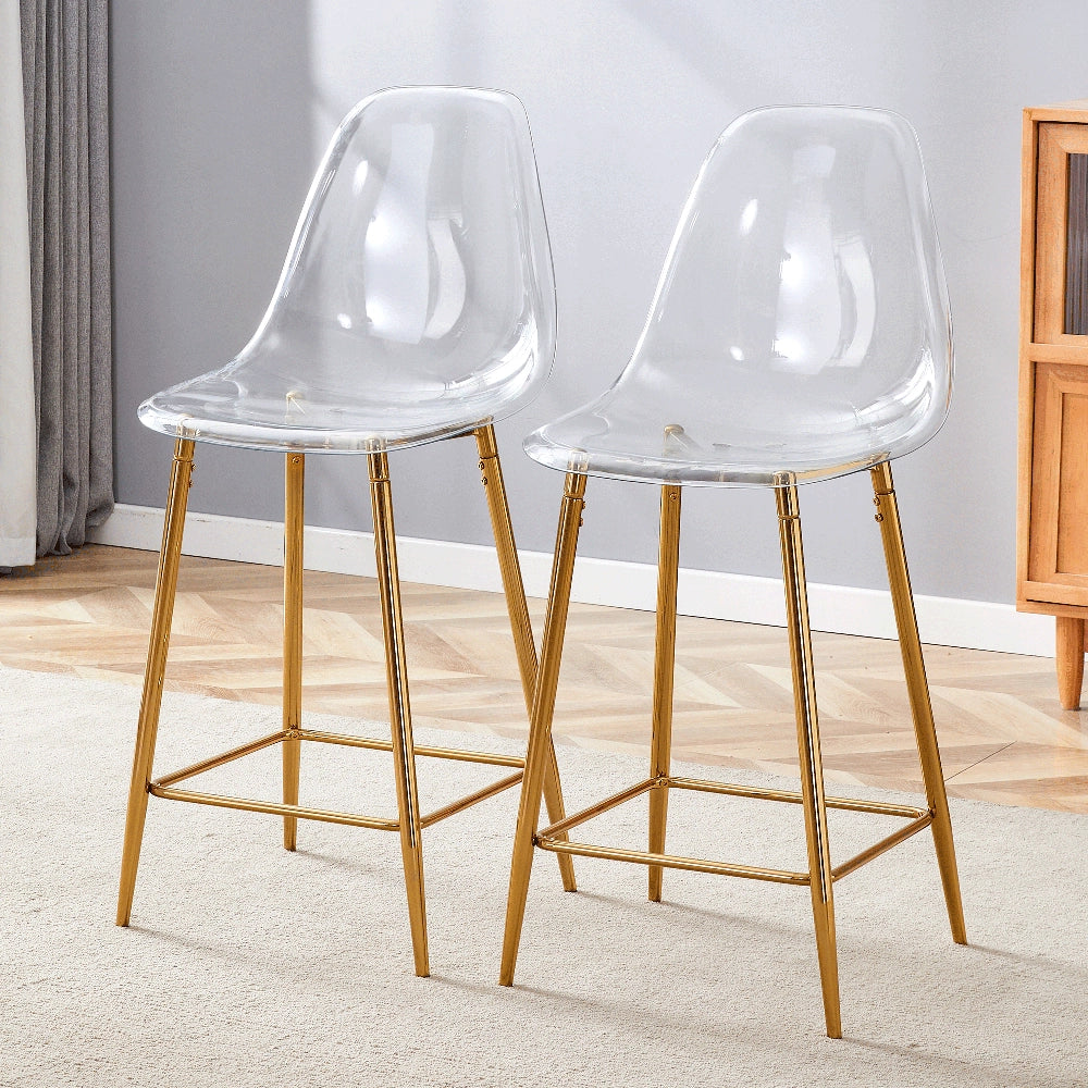 Sgabelli da Bar Set 2 Pezzi ¨C MINIMAL ¨C Trasparenti con Struttura in Metallo Nero/Oro/Argento