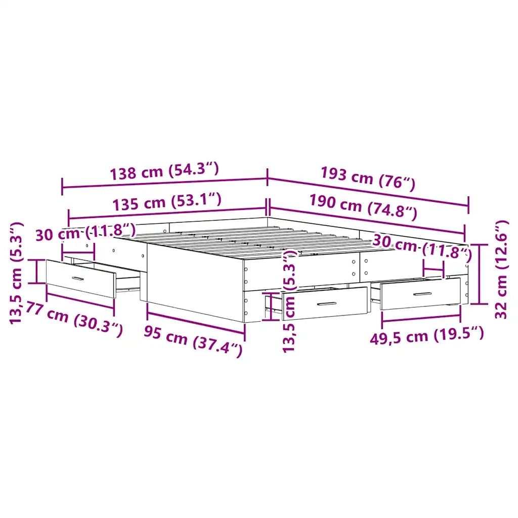 Struttura del letto con cassetto Legno vecchio 135 x 190 cm 3333975