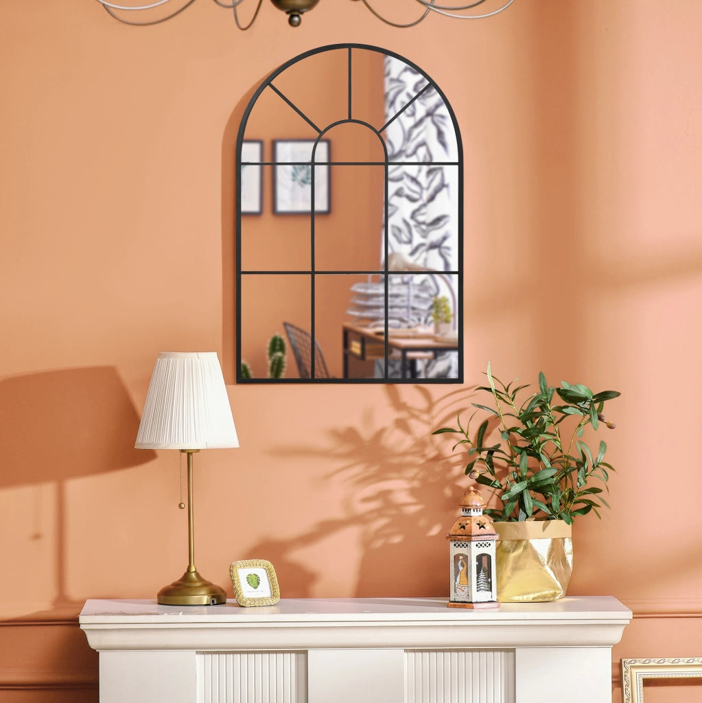 Specchio da parete ad arco con cornice in metallo nero 91 x 60 cm