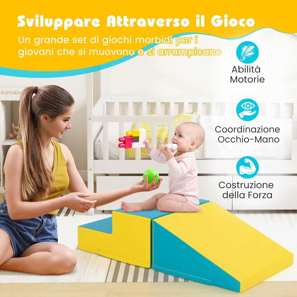 Set di 2 Blocchi per Gattonare e Arrampicare per Neonati e Bambini, Set di Blocchi di Schiuma Morbida per Gioco Attivo Interno, Set di Gioco Morbido per Sviluppo dei Bambini (Verde e giallo)