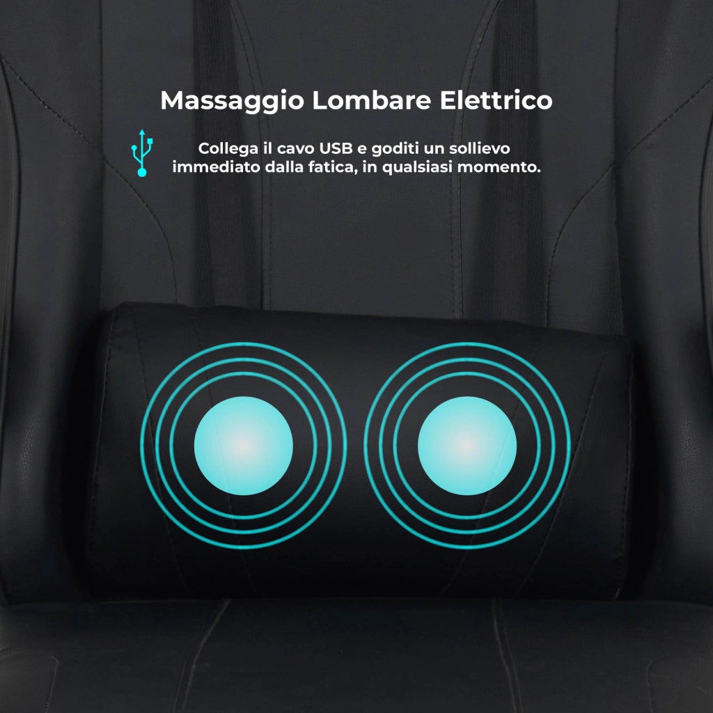 Sedia da Gaming Massaggiante,Sedia Gamer Con Poggiapiedi Telescopico,Reclinabile 90-135°,Poltrona da Gaming con Poggiatesta  Cuscino Lombare,Sedie Da Ufficio,Portata 150kg Nero