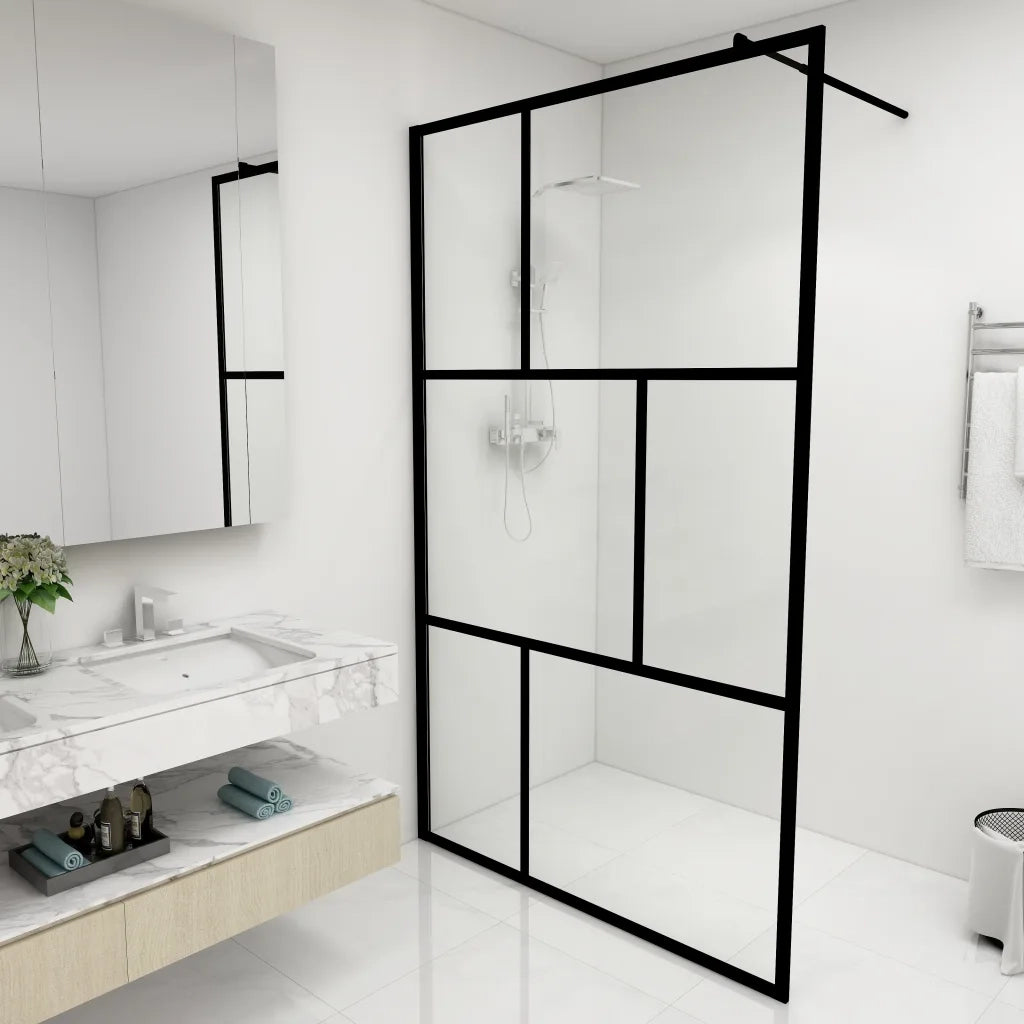 Parete per Doccia Walk-in in Vetro Temperato Nera 115x195 cm 149155