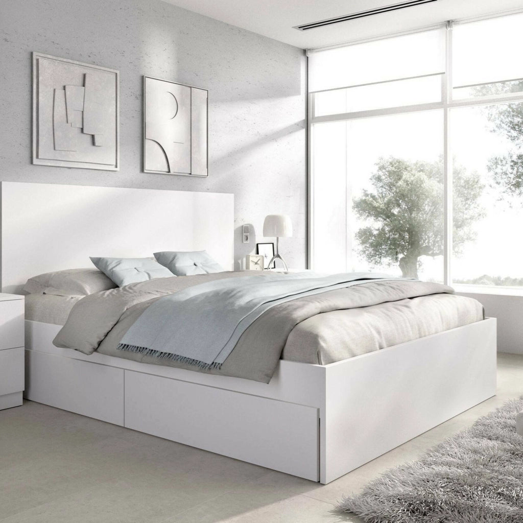 Letto matrimoniale Usman, Sommier per camera da letto, Giroletto per stanza, Struttura porta materasso, 269x205 h100 cm, Bianco