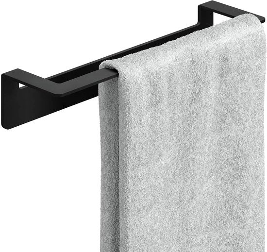 Sostegno per Asciugamani Senza Fori - Supporto Autoadesivo - Organizzazione Bagno - Adesivo VHB 3M - 30cm di Lunghezza - Nero