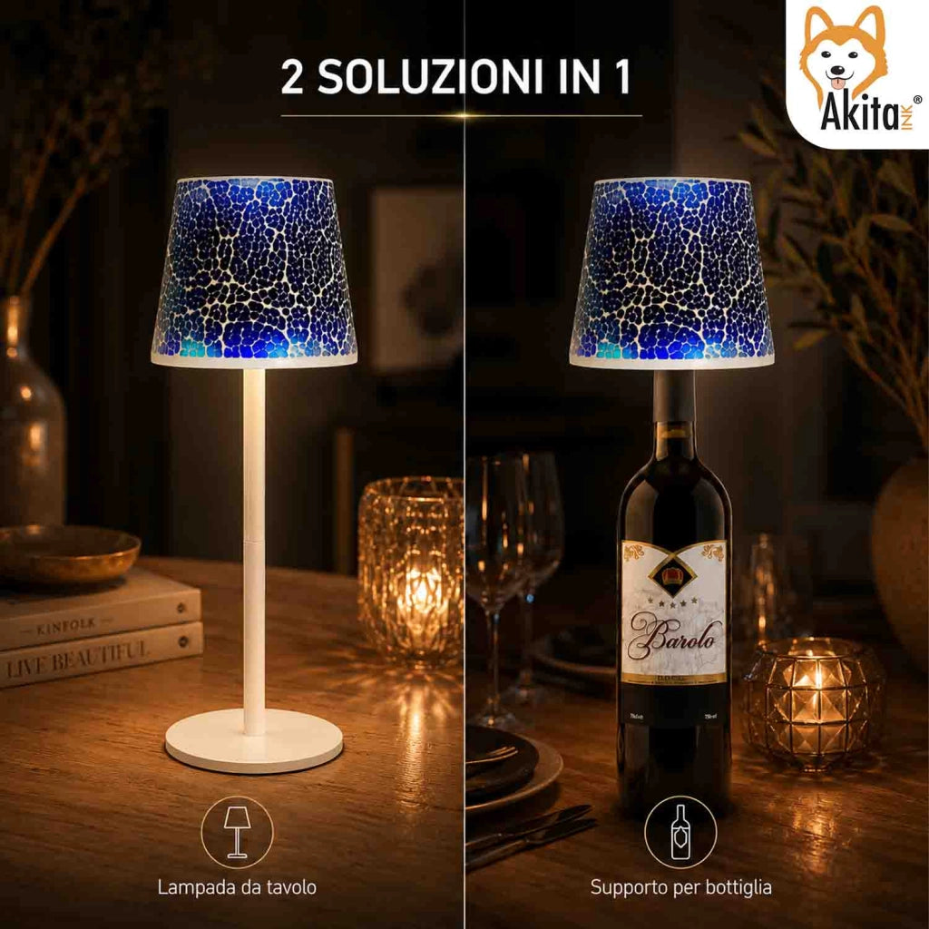Akitaink Lampada da Tavolo LED Mosaico Cracked Blu Ricaricabile