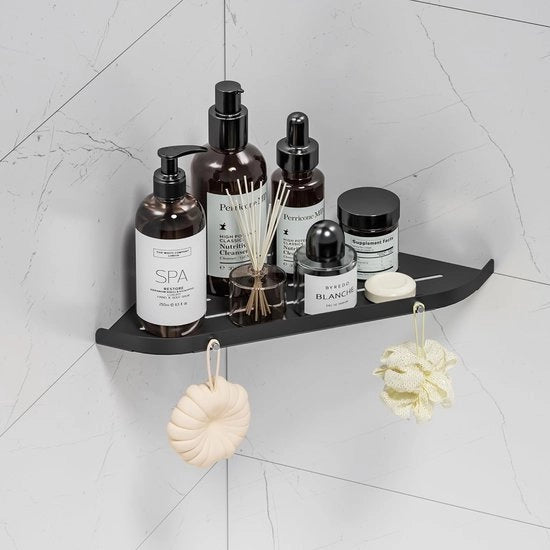 Placca doccia, acciaio inossidabile, angolo doccia, placca doccia, bagno, senza foratura, con 2 ganci per sospensione shampoo, nero