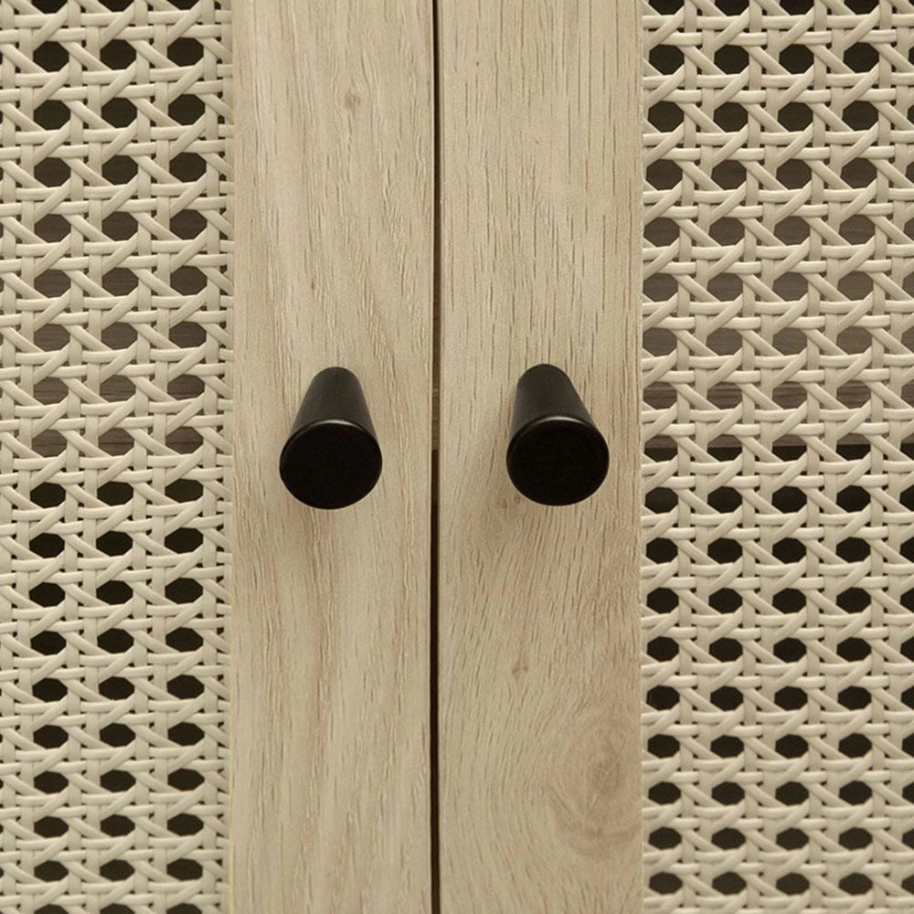 Armadio di archiviazione - Xylo - 79x39,5x178cm - Stile boh??mien con porte in rattano e due cassetti