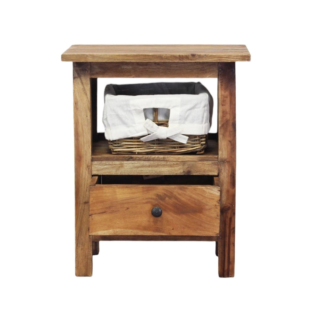 Mobiletto in legno 1 cassetto 1 ripiano con cesta - ALASTOR