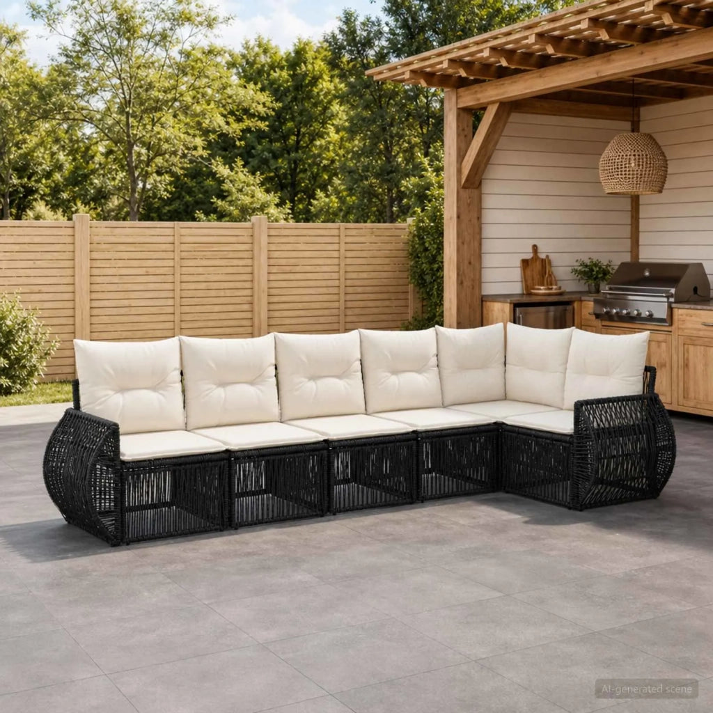 Set Divano da Giardino 6 pz Nero e Bianco Crema polyrattan 3435421