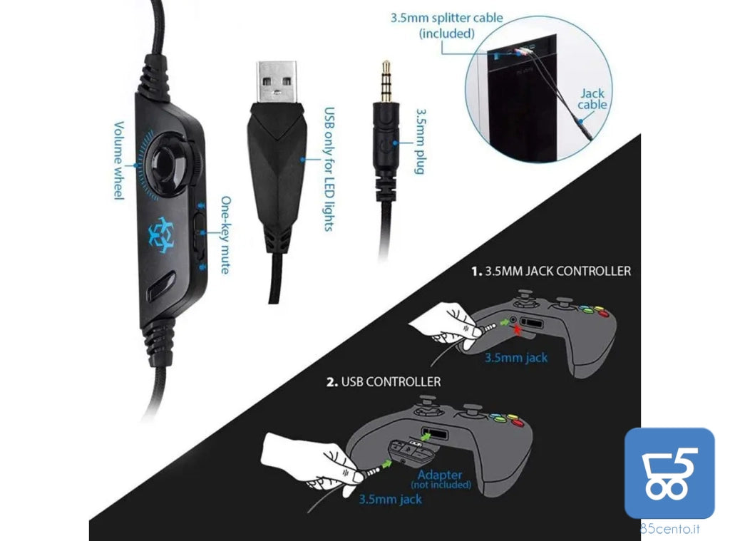 Cuffie Gaming Hunterspider V-1 Stereo da gioco per bassi con microfono Jack da 3.5mm per vari dispositivi di gioco Audio intelligenti per PC PS4
