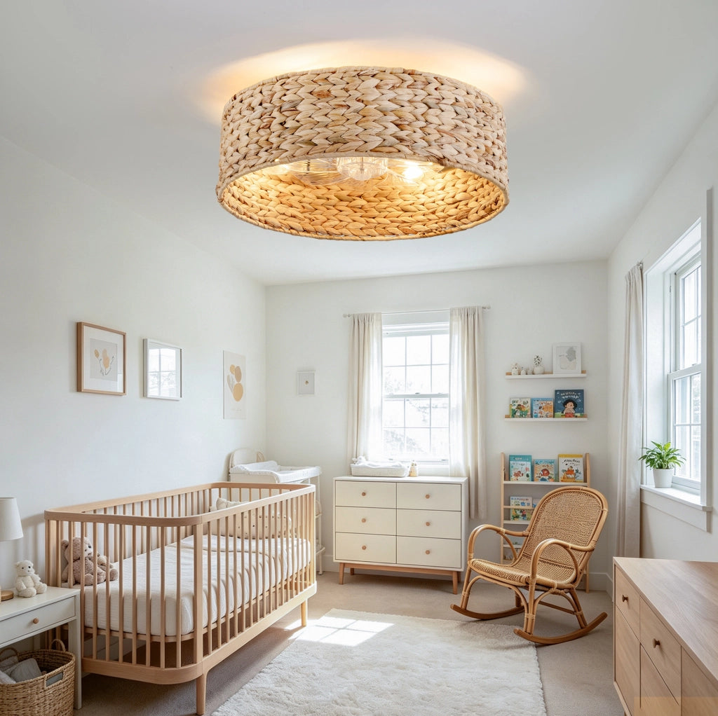 Plafoniera ventilatore da soffitto in rattan, controllo App e telecomando, rame