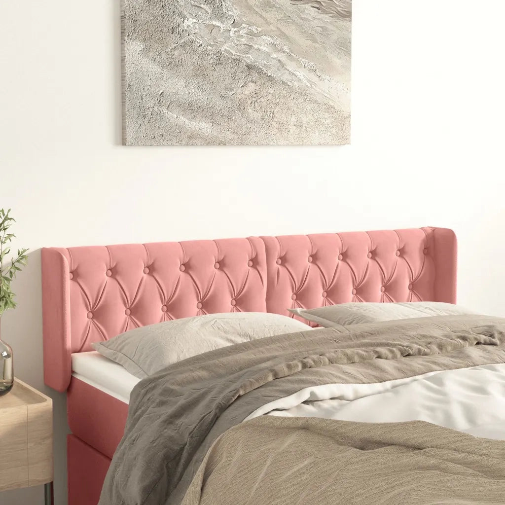 Testiera | Testata ad Orecchio Rosa 147x16x78/88 cm in Velluto