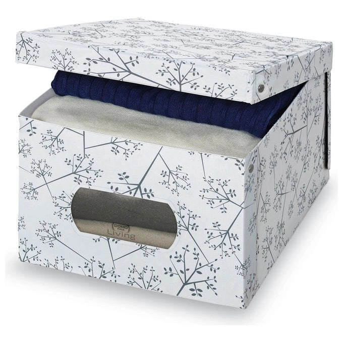 Domopak 916060 Bon Ton Scatola Guardaroba in PVC Rettangolare Impilabile con Oblo' 39x50x24 cm colore Bianco