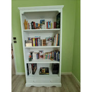 Libreria 1 cassetto 4 ripiani arte povera in legno massello e mdf con rifinitura in bianco 94x36x189 H