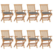 Sedie da Giardino con Cuscini Grigi 8 pz in Massello di Teak cod mxl 6028