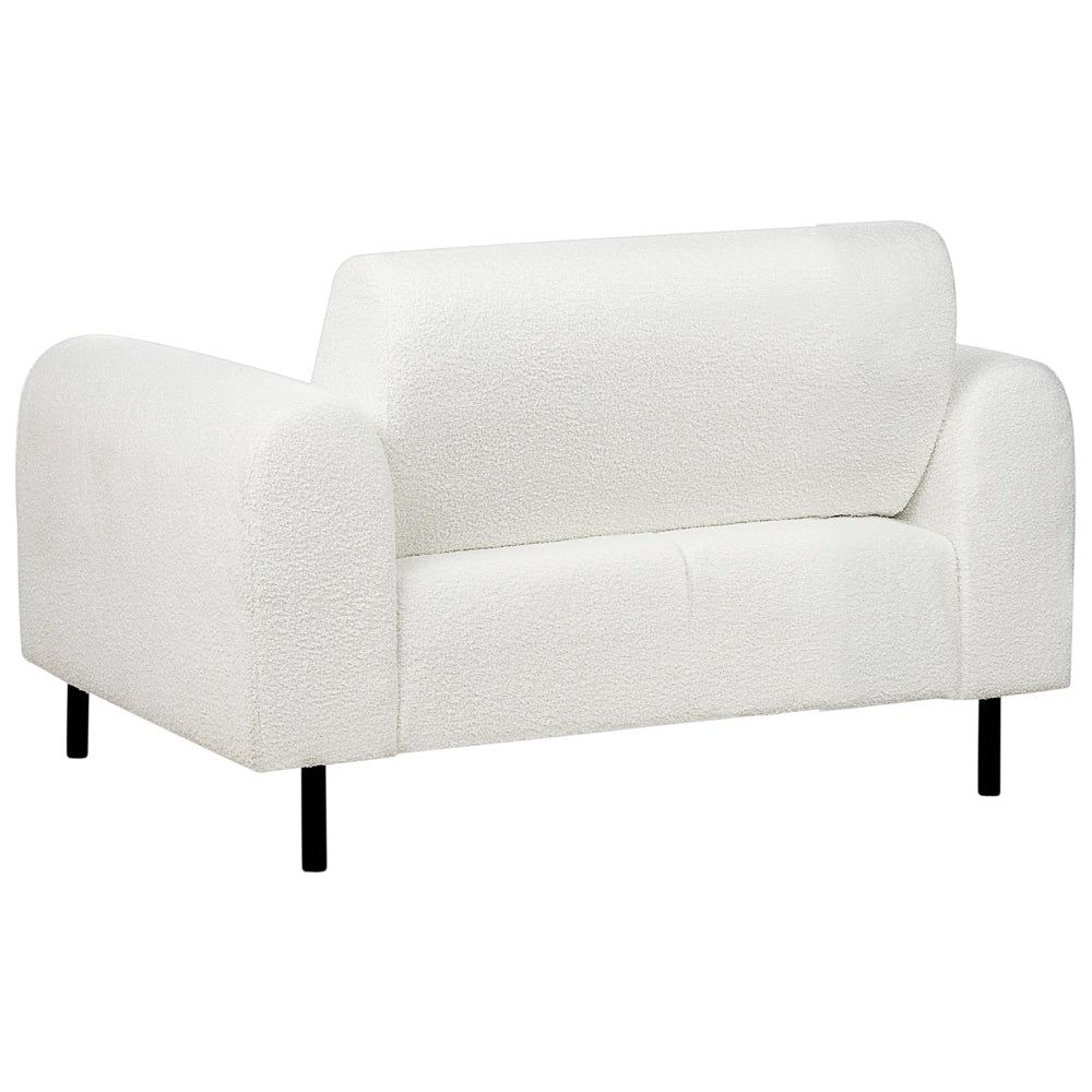 Poltrona in tessuto bouclè bianco schienale regolabile gambe in metallo stile moderno