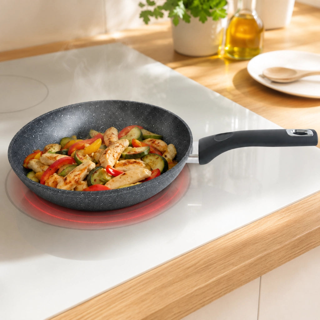 Padella Pietra Lavica Ø 32 cm Induzione - Alluminio Forgiato Antiaderente Rinforzato 2 Strati - Fondo 4 mm - Manico Soft Touch - GMD Italy