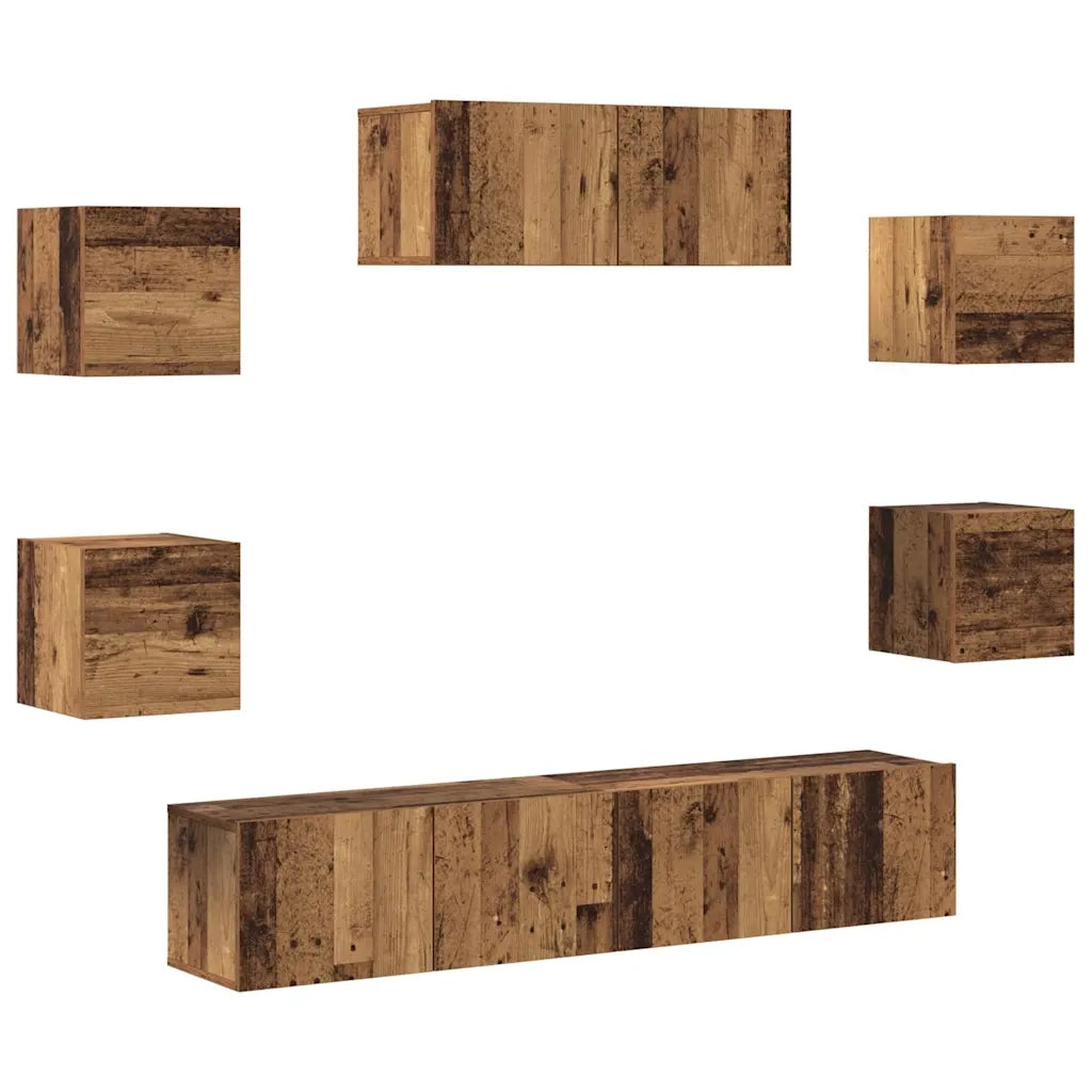 Set Mobile TV 5 pz Montato a Parete Legno Antico 3329207