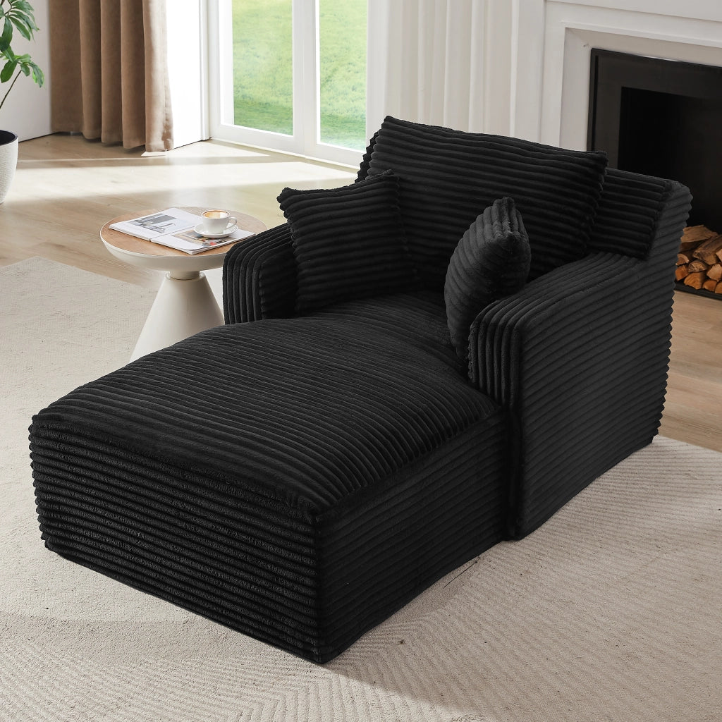 Chaise longue in corduroy nera, poltrona relax e divano letto salvaspazio per soggiorno e ufficio