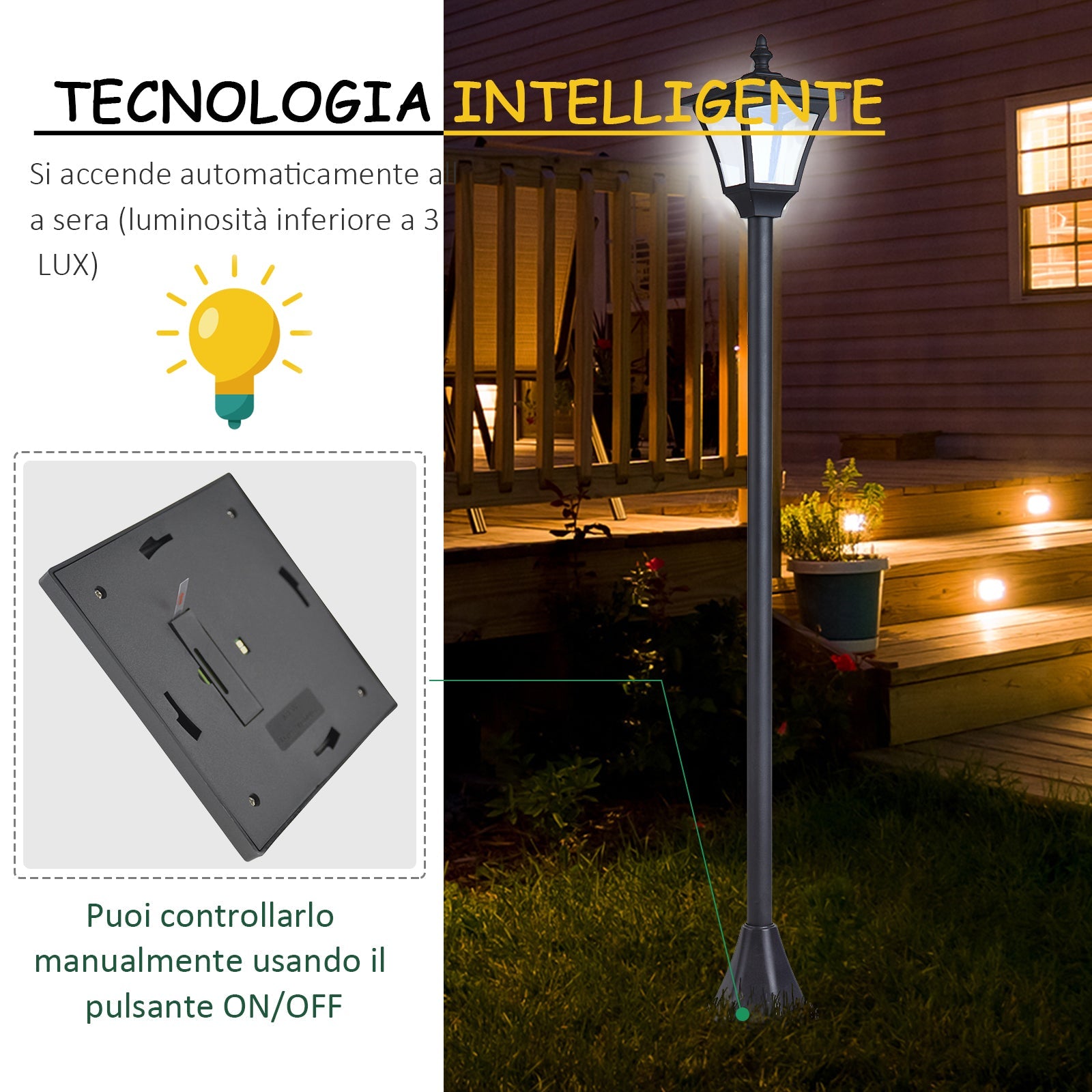 Lampione da Giardino Led a Energia Solare Nero 120 cm