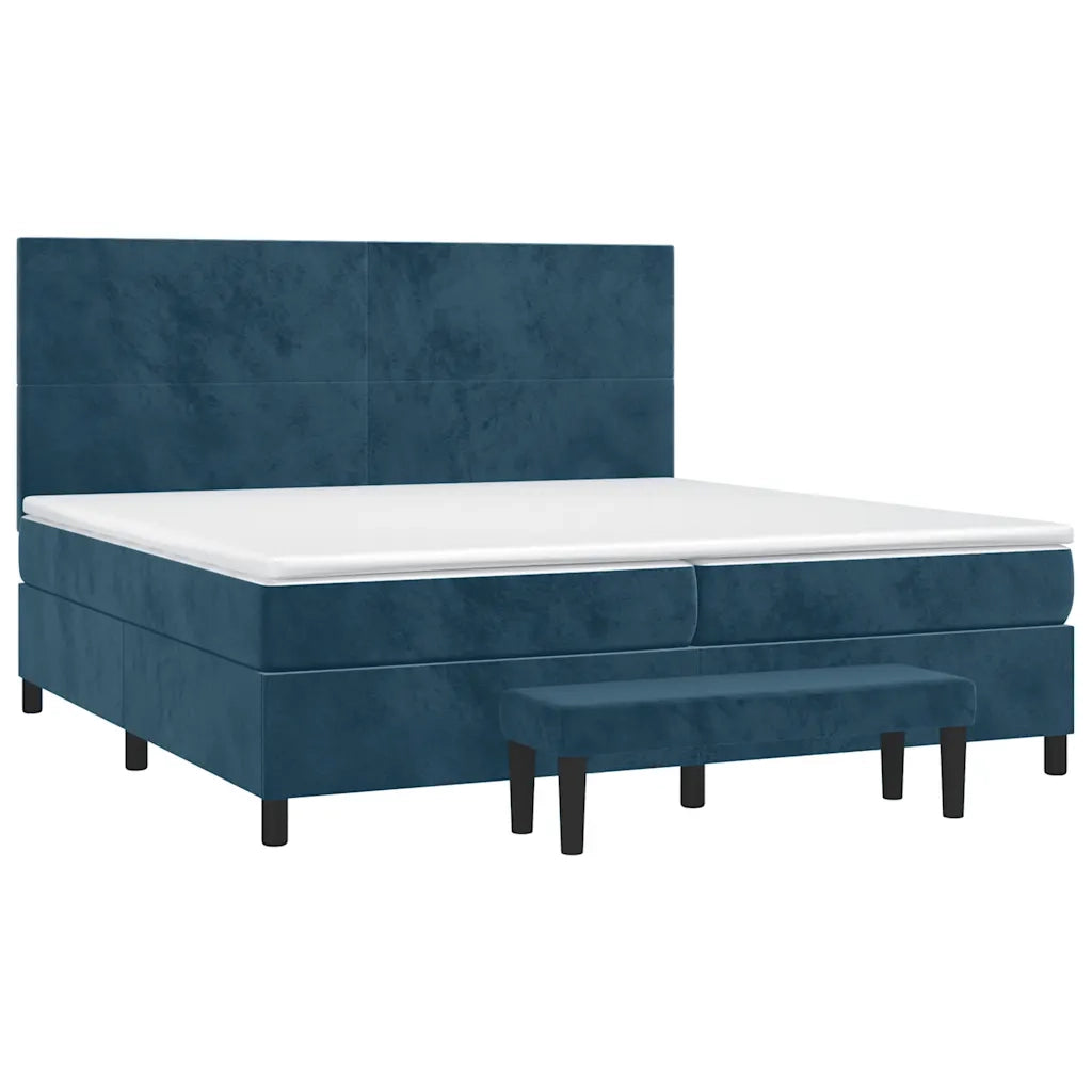 Giroletto a Molle con Materasso Blu Scuro 200x200 cm in Velluto