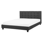 Letto imbottito tessuto grigio scuro rete a doghe testiera trapuntata 160 x 200 cm