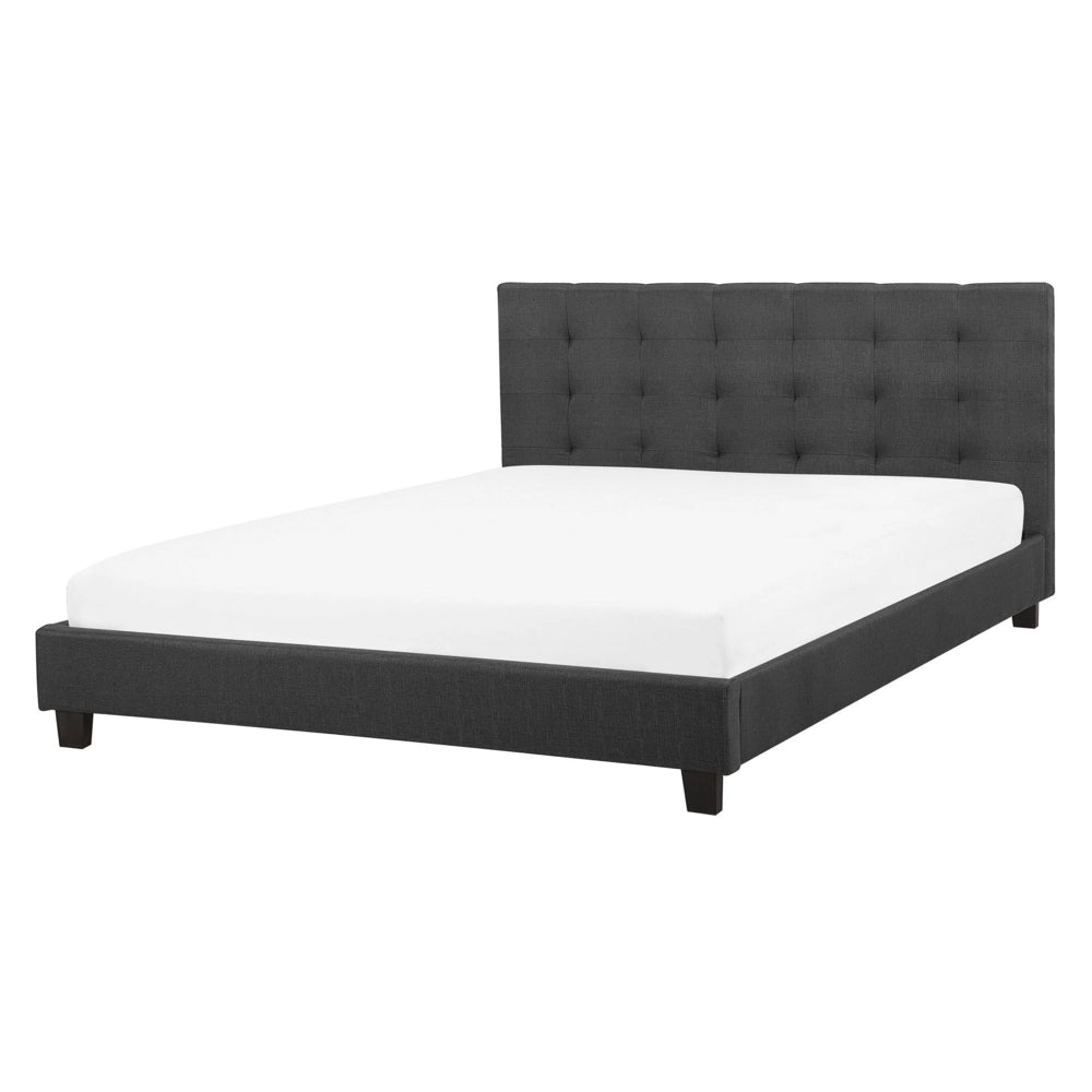 Letto imbottito tessuto grigio scuro rete a doghe testiera trapuntata 160 x 200 cm