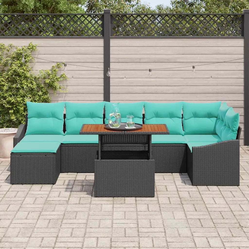 Set Divano da Giardino con cuscino 8 pcs Nero e Verde acqua