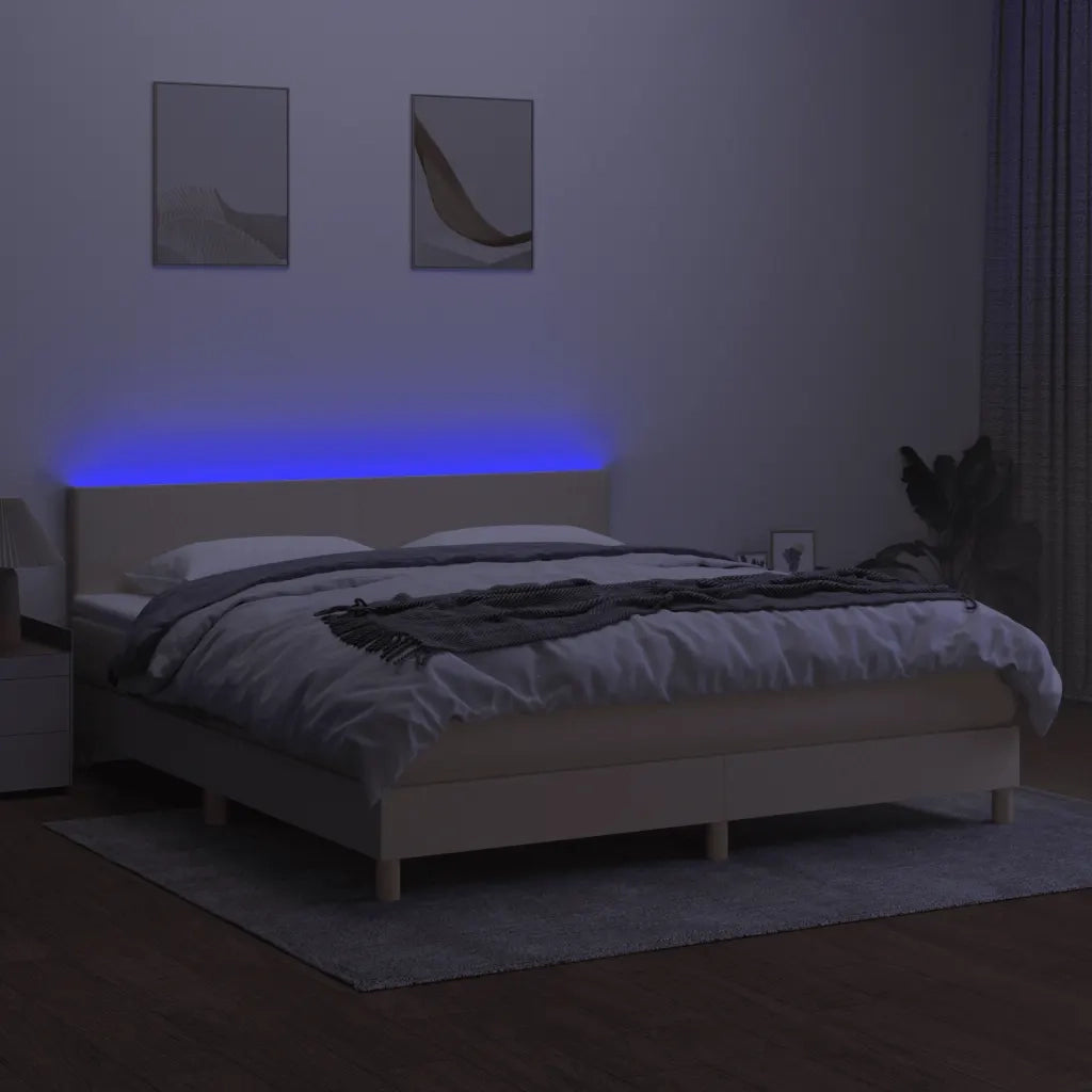 Letto a Molle con Materasso e LED Crema 180x200 cm in Tessuto 3133578
