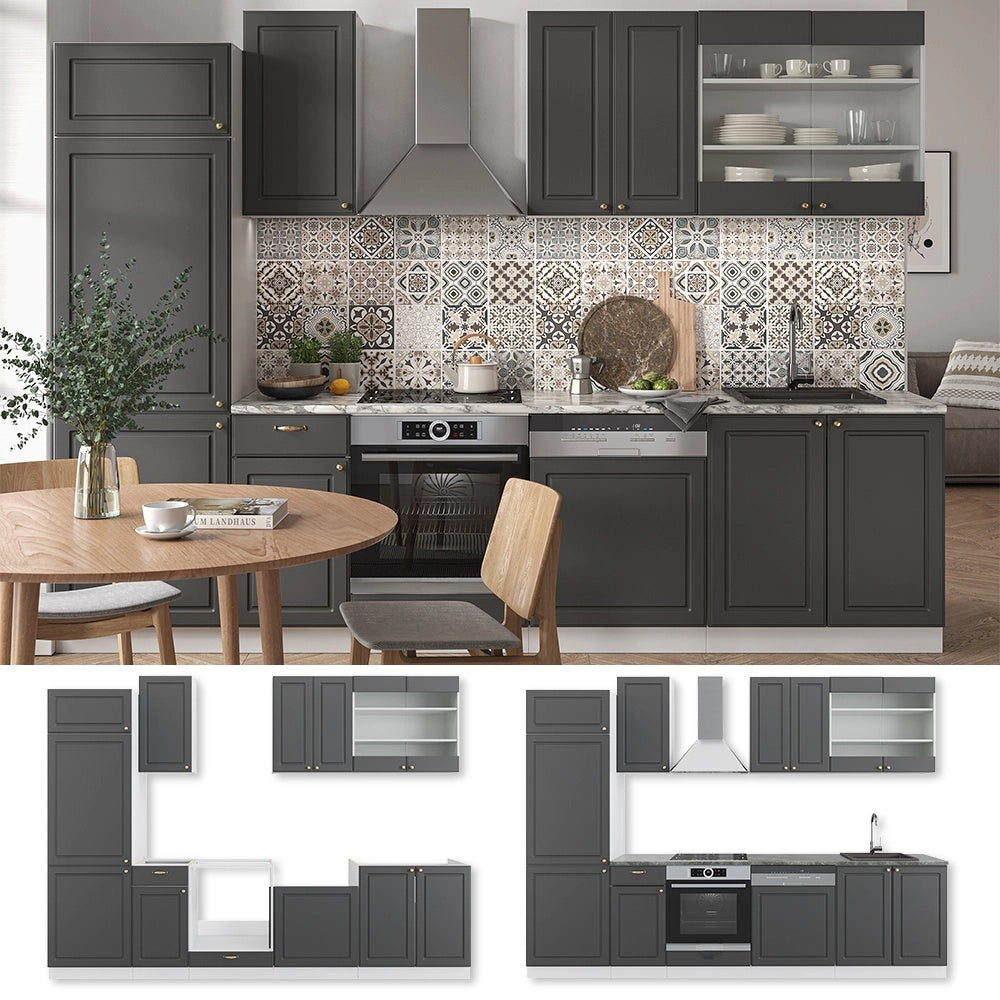 Cucina componibile Fame-Line Antracite-oro/Bianco 300 cm senza piano di lavoro Vicco