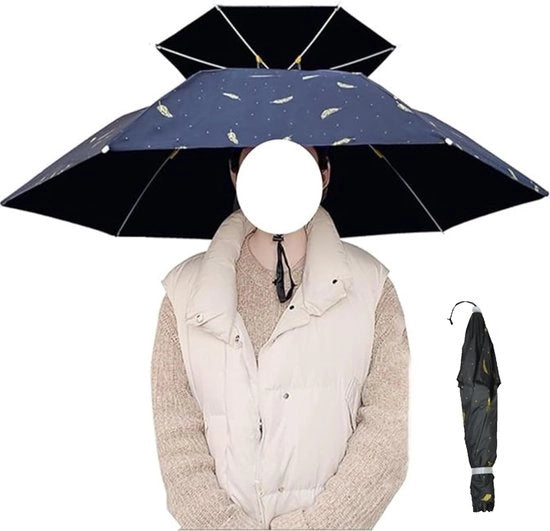 Parapluoide Impermeabile per Capelli - Cappuccio Paraplu, 95cm Capo Paraplu Capelli - Ombrello Esterno Senza Mani, Cappello Protettivo Ripiegabile per Donne Golf - Pesca - Giardinaggio - Blu