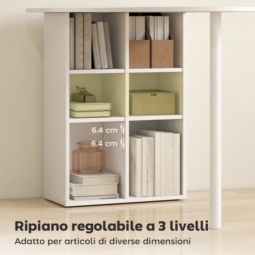 Scrivania per Camera Ricurva con 6 Ripiani e 4 Scaffali Regolabili. in Acciaio e Legno. 100x59x75.5 cm. Bianco