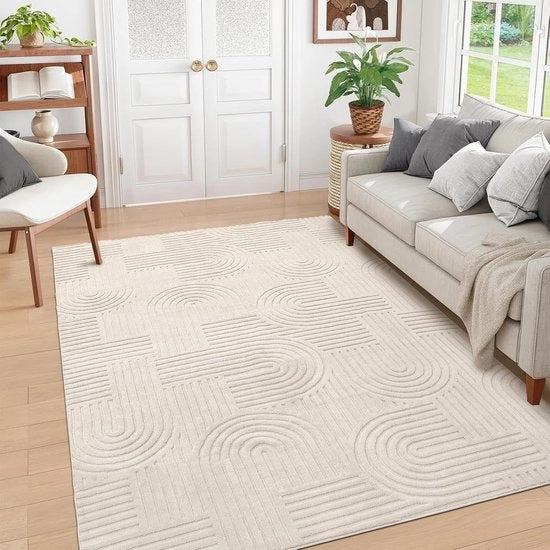 Tappeto morbido 80 x 150 cm – moderno, per interni – tappeto soffice – antiscivolo – adatto a bambini e animali domestici – senza pelucchi – lavabile – resistente alle macchie – colore crema – piano – per salotto