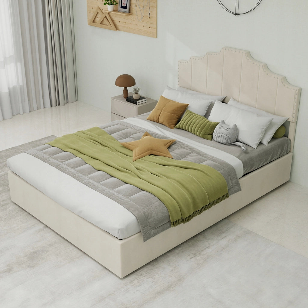 Letto imbottito 140x200 beige - Xylo - Con struttura sollevabile