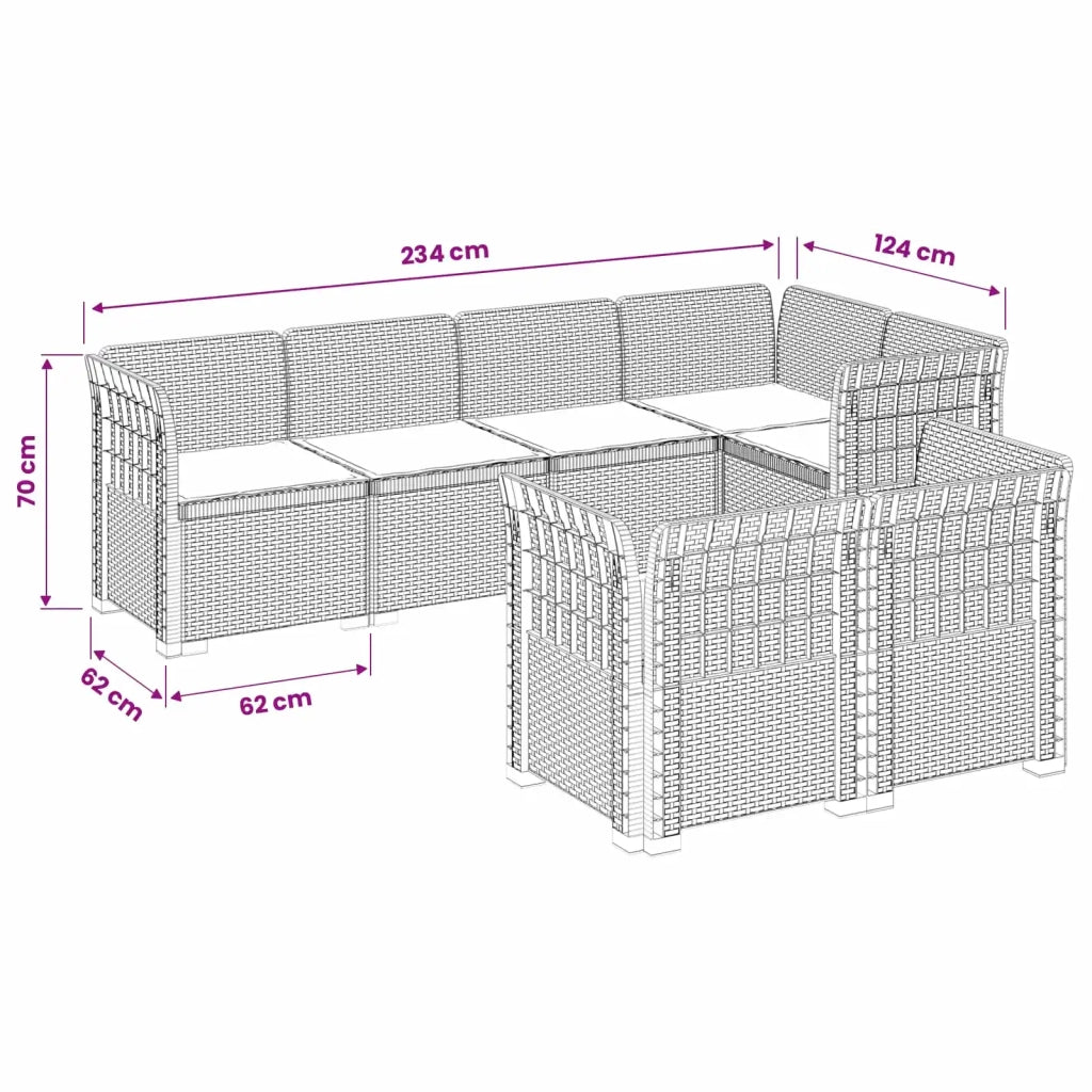 Divano 7 Posti da Giardino con Cuscini Aspetto Rattan PP 3444149