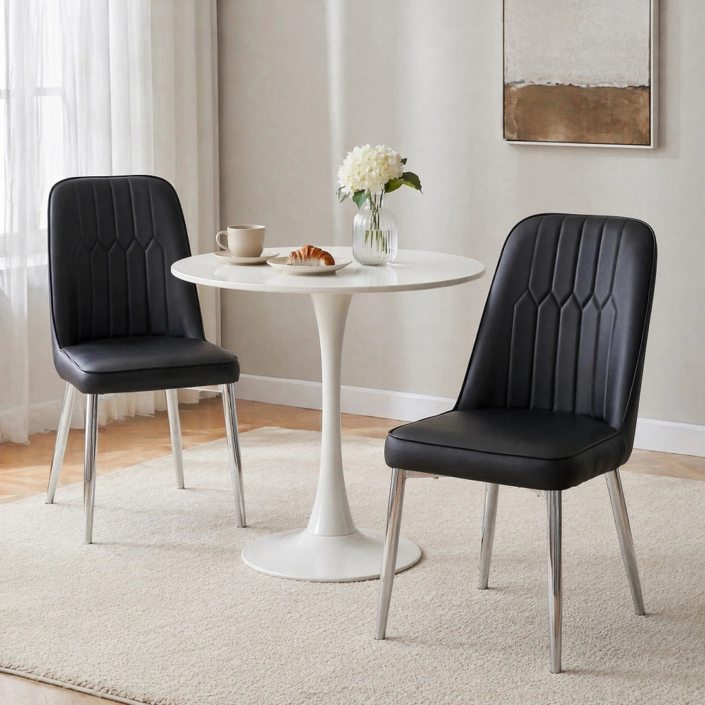 SEDIA DA PRANZO NERA IN PU CON GAMBE IN METALLO ARGENTO 89 CM