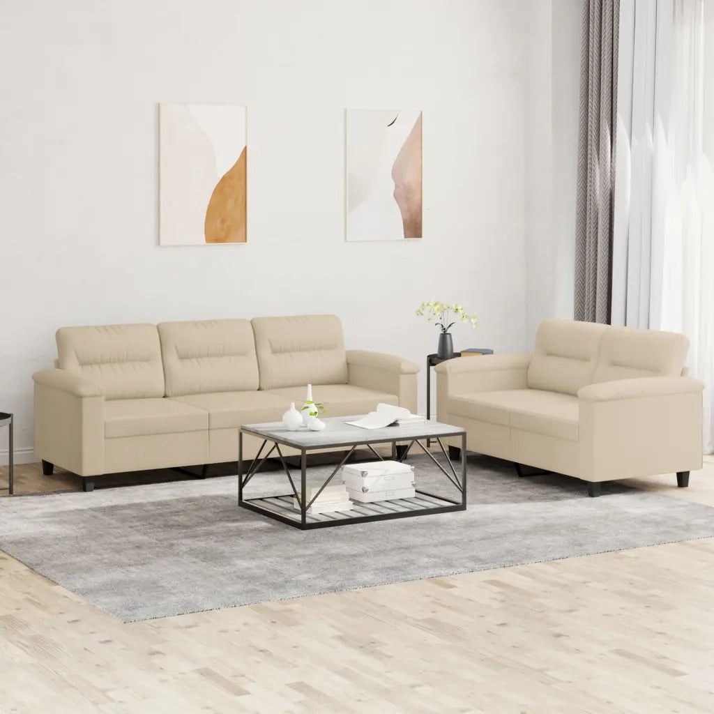 Set Divani 2 pz con Cuscini Crema in Tessuto Microfibracod mxl 130759