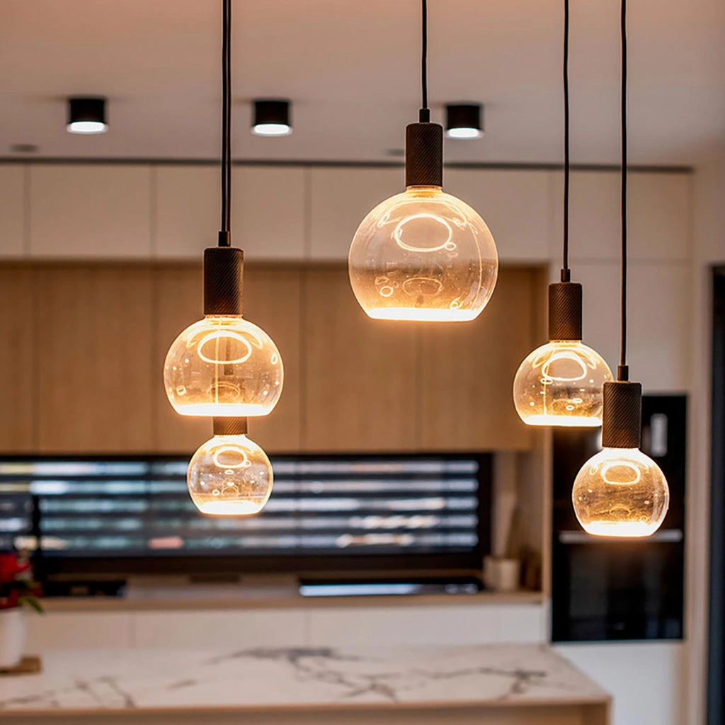 Lampadina design MOON lampada LED E27 6W dimmerabile vetro fume luce gialla 1900K ristorante bar diametro 200mm