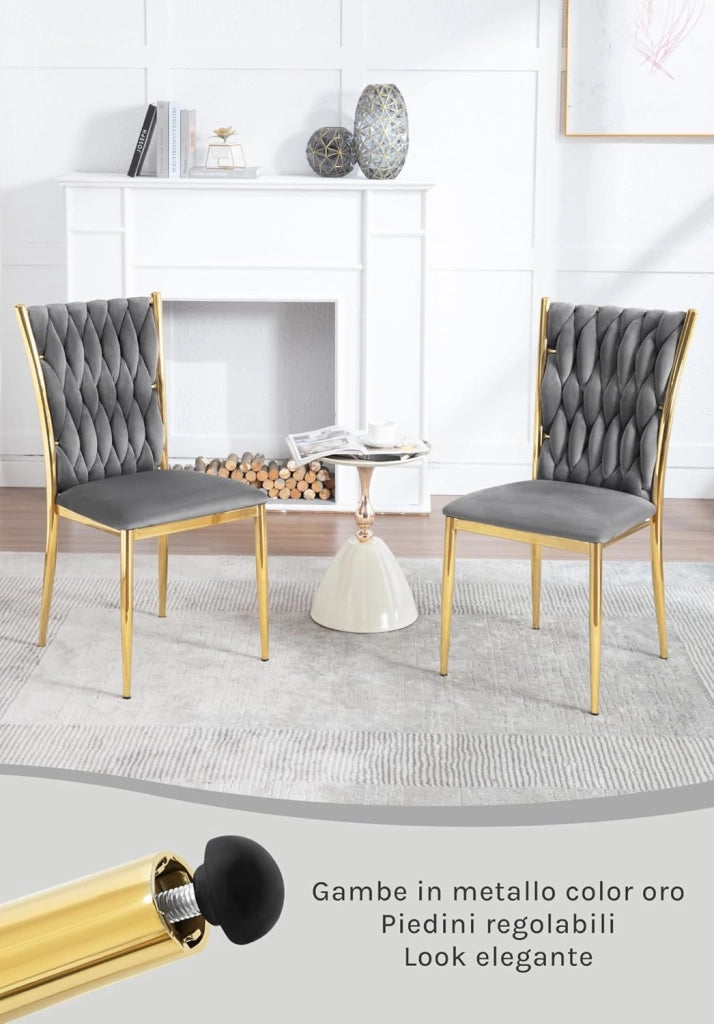 Set di 6 Sedie Sala da Pranzo, Sedie da Cucina in Velluto, Trasparenti Moderne, Schienale Alto Gambe in Metallo, Portata 150 kg, Grigio Scuro