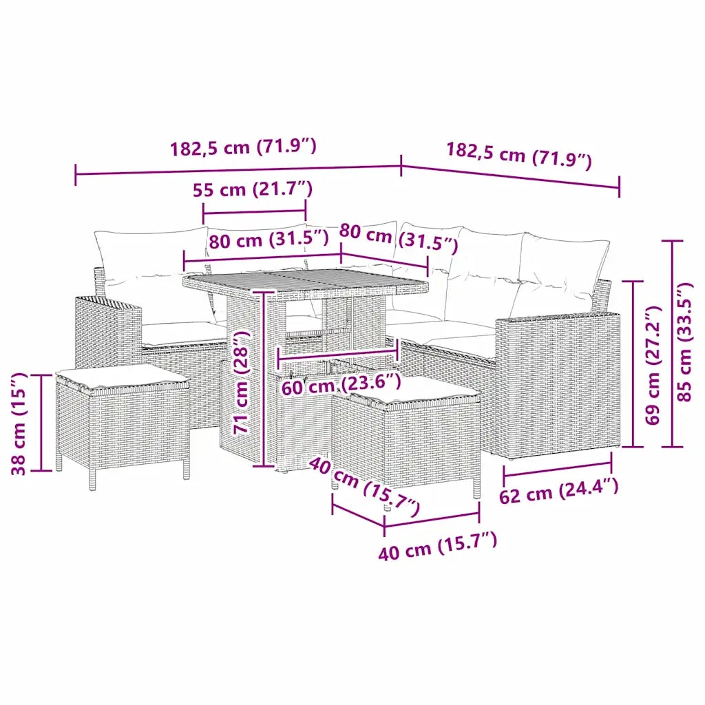 Set Divano da Giardino 8 pcs Grigio polyrattan 3361613