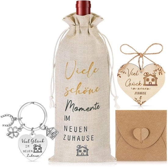 Sostegno per Chiavi a Forma di Cuore in Legno/Suède 10 x 9 cm con Tasca per Bottiglia di Vino e Decorazione a Foggia di Foglie di Clavo
