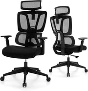 Sedia da ufficio ergonomica con rete traspirante sedia da ufficio regolabile con supporto lombare con poggiatesta e braccioli, girevole con seduta imbottita, nera