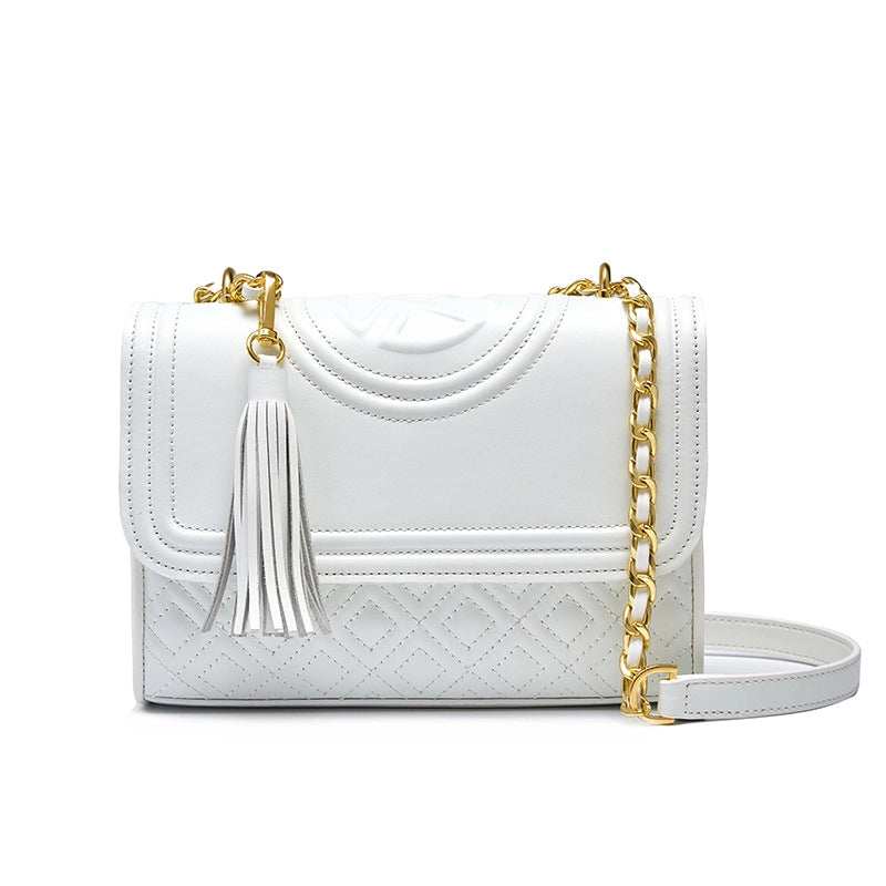 Borsa a mano media da donna in vera pelle, colore bianco.