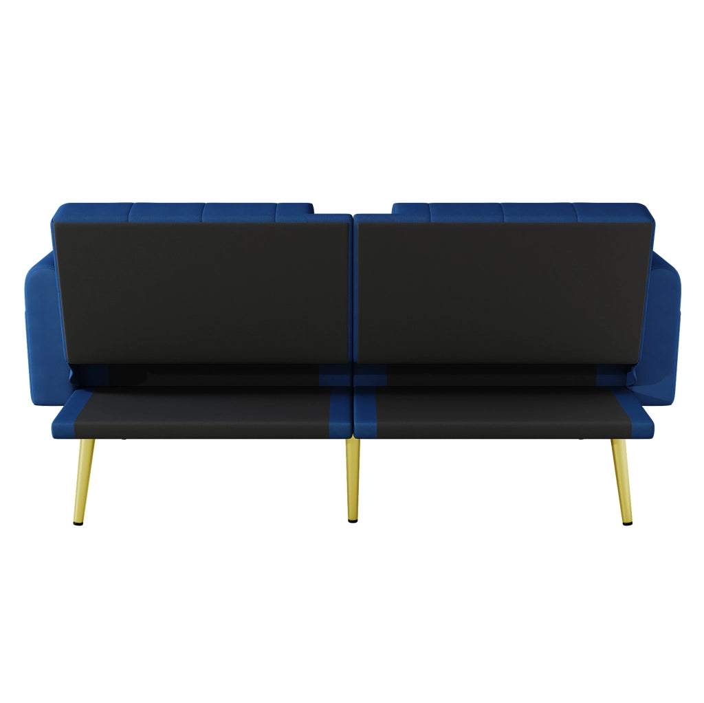Divano letto 2 posti in velluto blu con schienale reclinabile
