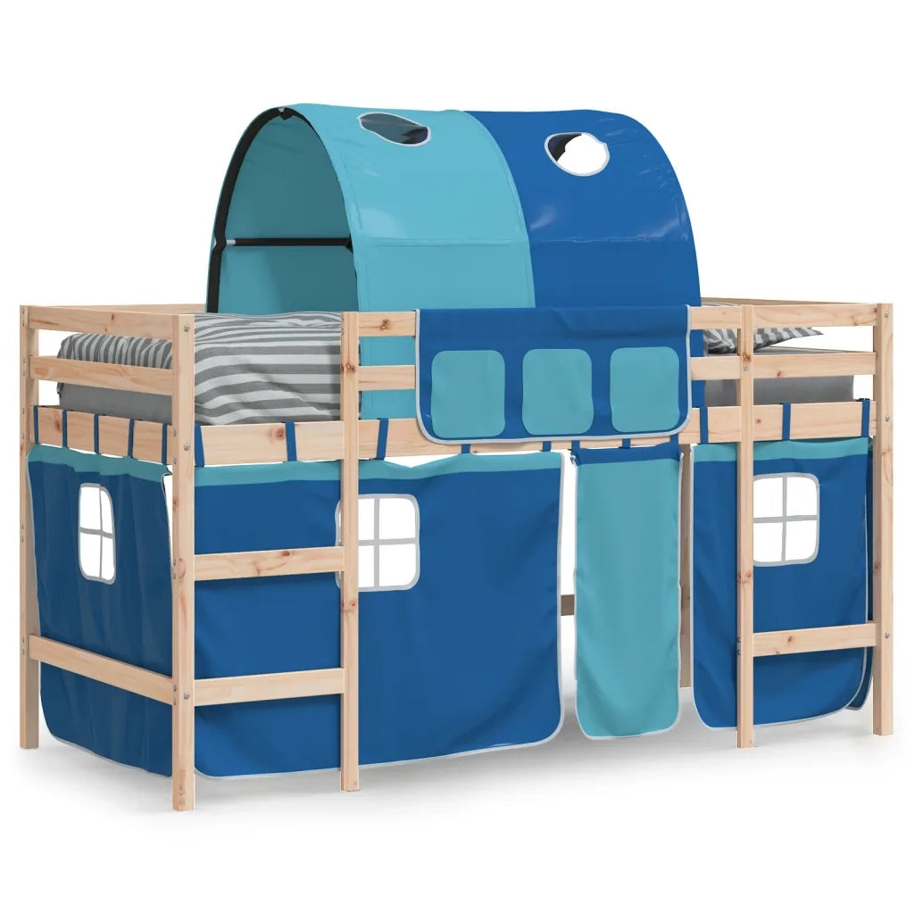 Letto a Soppalco con Tunnel Bambini Blu 90x190cm Massello Pino 3207001