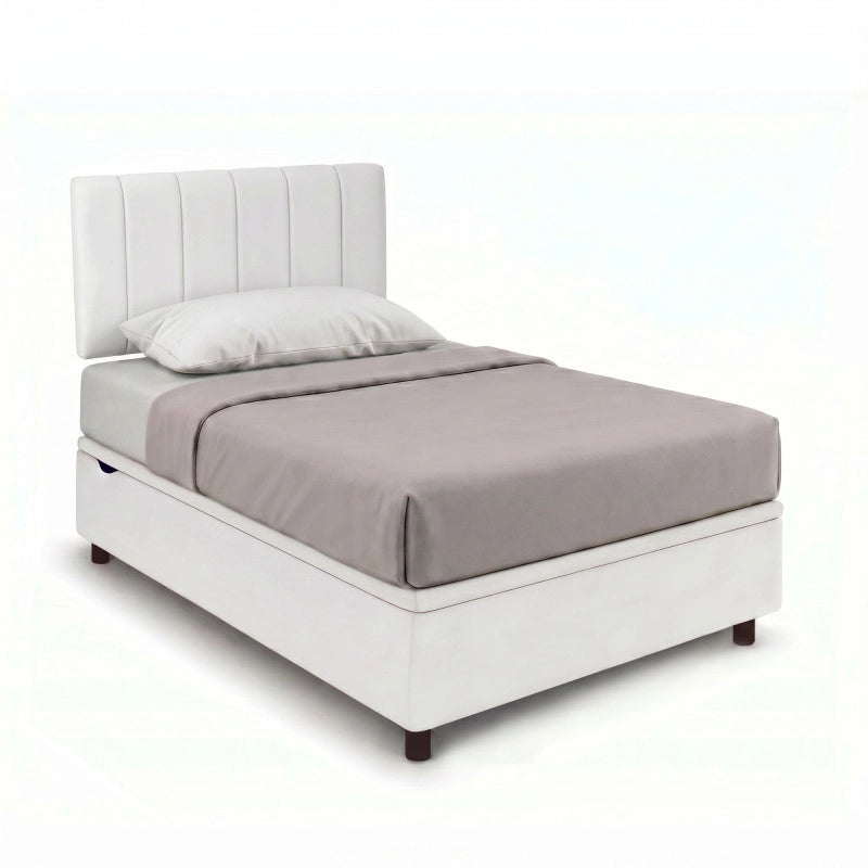 Letto imbottito Singolo 80x200 cm Vertical - Bianco,Similpelle,Contenitore
