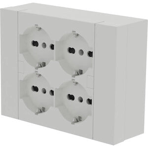 MULTIPRESA da parete ESTERNA  4 PRESE schuko bianca con scatola di supporto per installazioni superficiali, compatibile con tutte le scatole da incasso 3 posti (muratura o cartongesso)