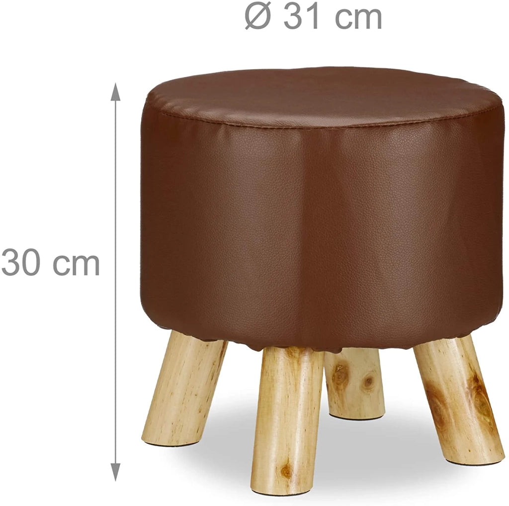 Sgabello rotondo con 4 gambe in legno marrone e sintetico 13_0002818_3