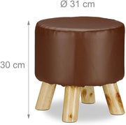 Sgabello rotondo con 4 gambe in legno marrone e sintetico 13_0002818_3