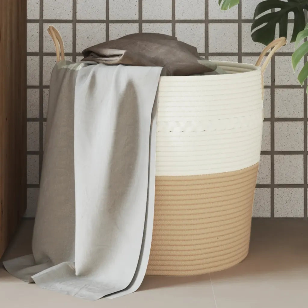 Cestino Portaoggetti Beige e Bianco ?43x38 cm in Cotone CFW9965558